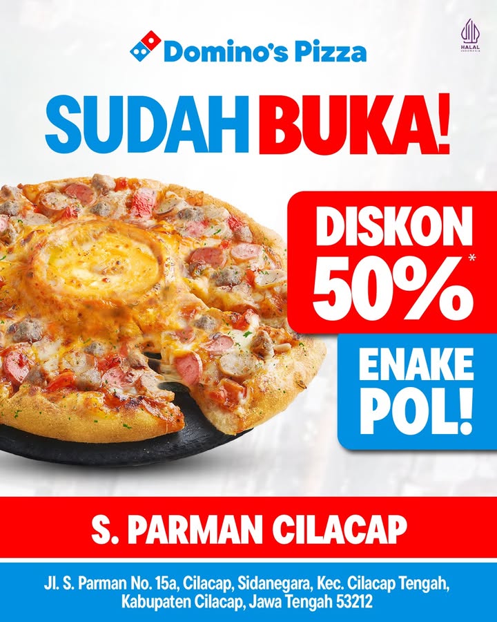 AKHIRNYA Dominos Pizza mendarat di CILACAP Siap siap antre, DISKON 50 menanti Share ke grup WA sekarang Periode...