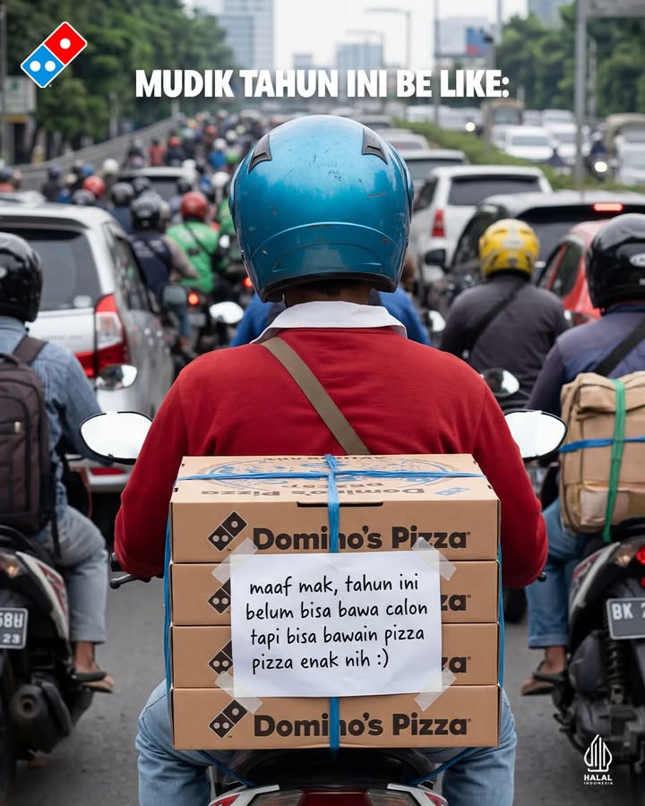 Mudik tahun ini bawa pizza dulu ya mak, tahun depan mindom janji bawa calon mantu Dominos Pizza selama lebara...