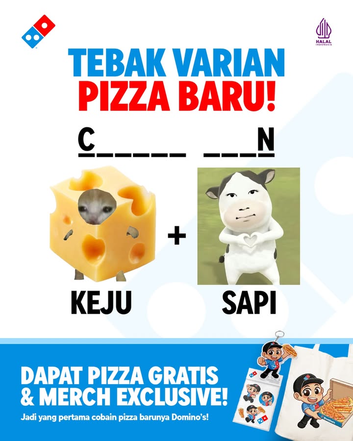 Main Tebak tebakan yuk dan jadi yang pertama buat cobain PIZZA BARU dari Dominos Dapatkan PIZZA GRATIS MERCH EX...