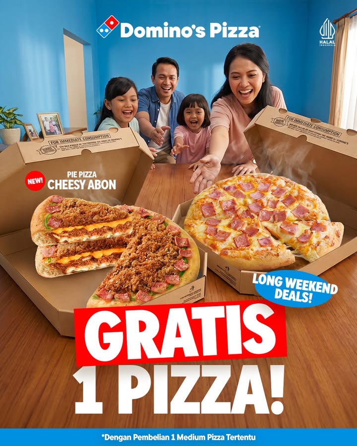 Long weekend, waktunya kumpul keluarga Bikin kumpul makin asik, ada promo B1G1 dari Dominos Pizza Beli 1 Medium P...