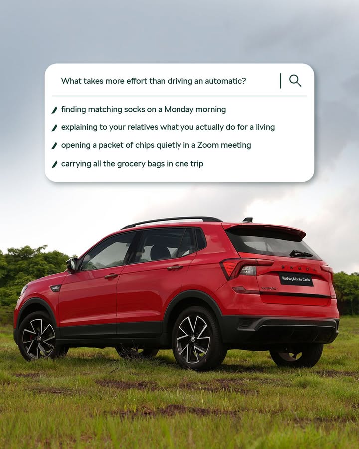 Let us save you some time. The answer is umm... no. Theres literally nothing easier than driving a koda automatic. SkodaAutomatic SkodaIndia KushaqMonteCarlo LetsExplore Let us save you some time. The answer is umm... no. Theres literally nothing easier than driving a koda automatic