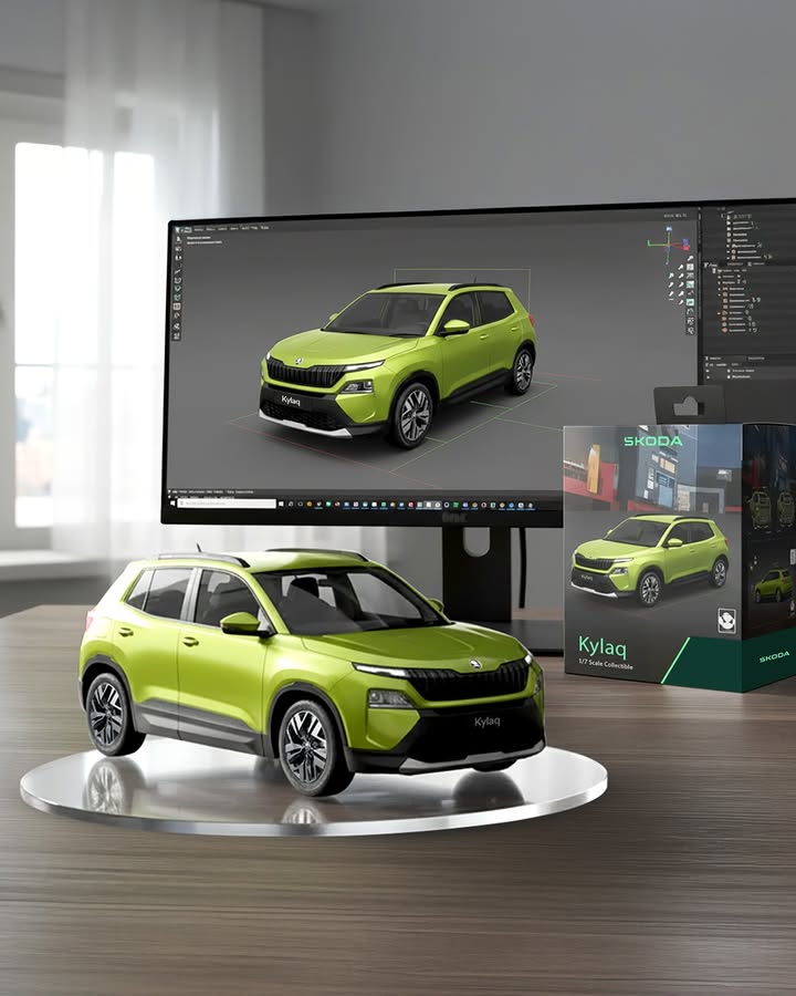 The koda Kylaq bold on the road, mini marvel on your desk