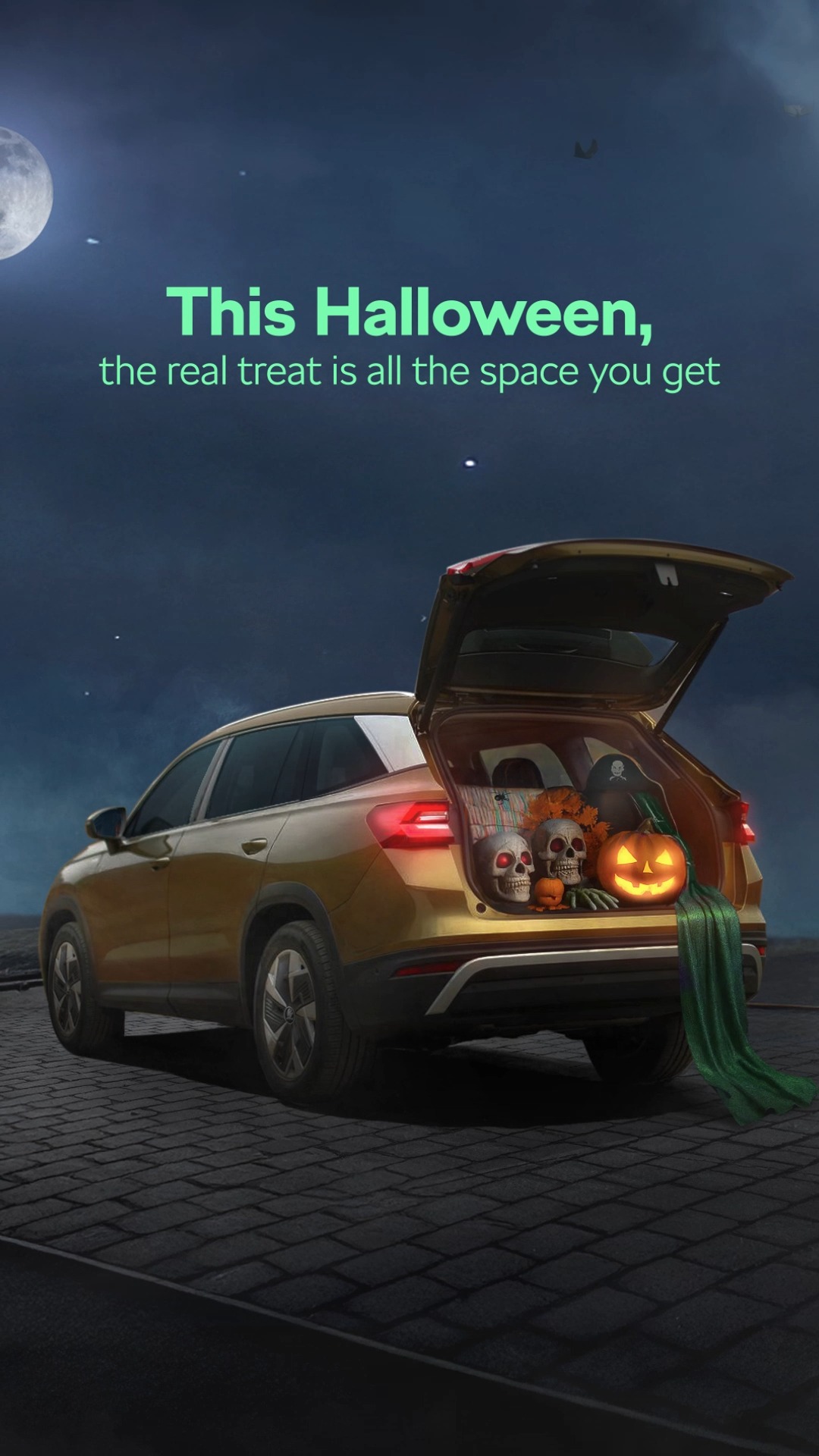 Peek a boo Somethings hiding in the koda boot Spoiler theres room for all your Halloween fun. SkodaIndia SkodaKodiaq Halloween Peek a boo Somethings hiding in the koda boot Spoiler theres room for all your Halloween fun