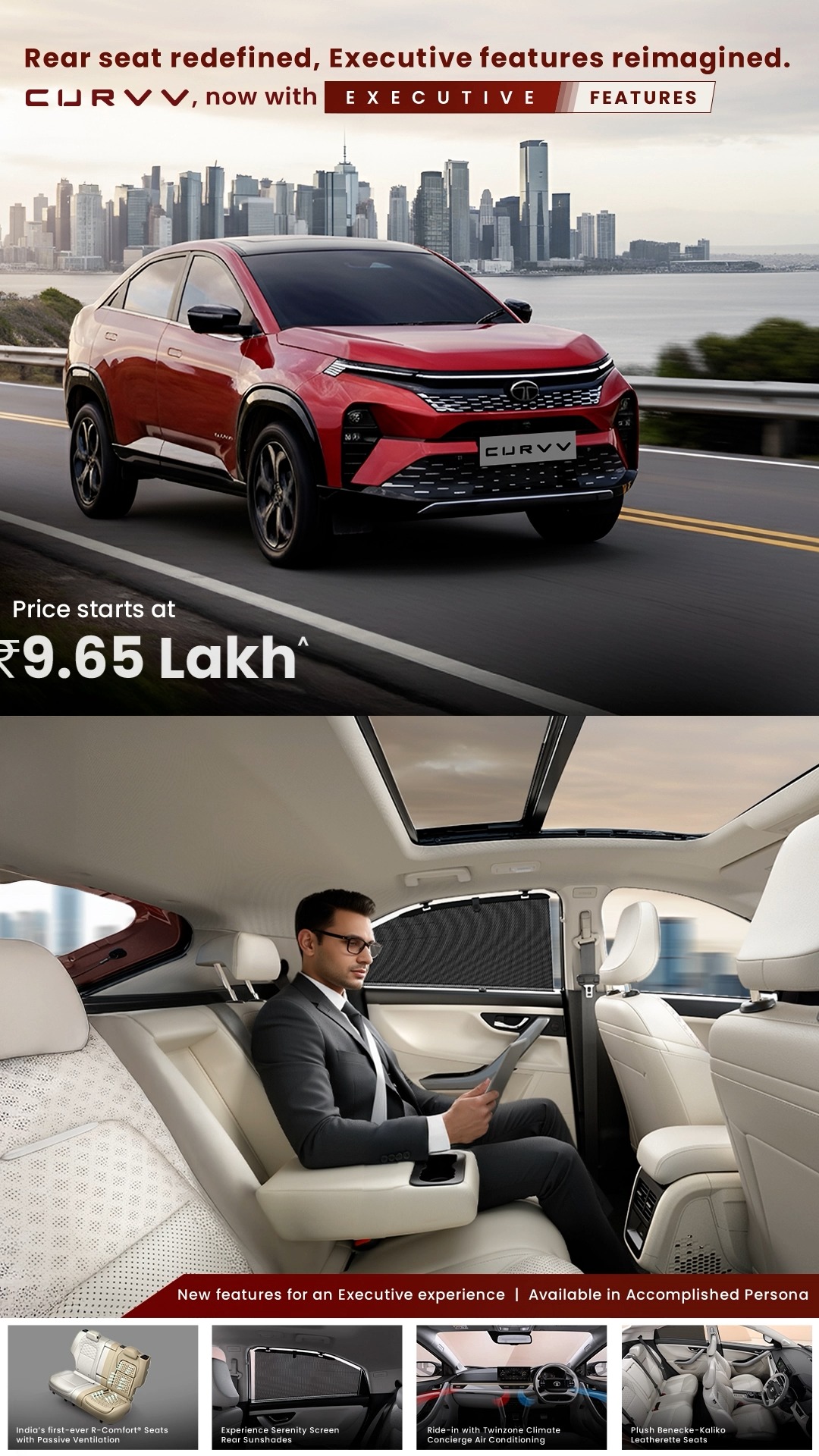 Introducing the CURVV Executive, where enhanced space and refined rear roominess come together to redefine the rear seat exp...