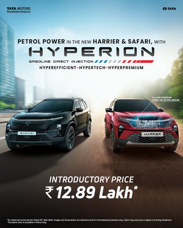Unmatched prices. Hyper delivered. New Harrier and Safari Petrol with 5 star Bharat NCAP safety