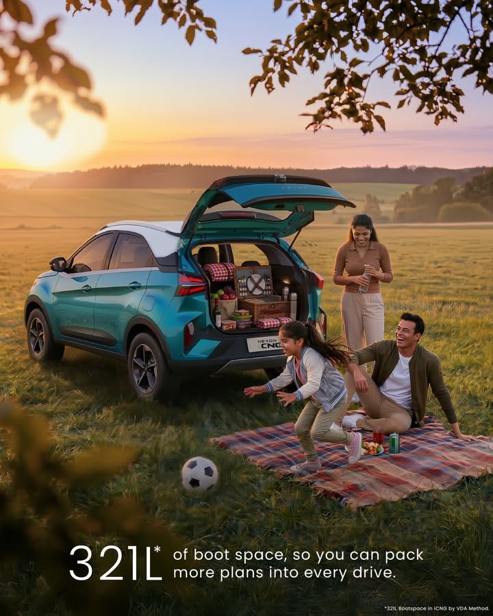 Family picnic essentials food, fun, and the Nexon iCNGs 321L boot. Nexon TataNexon TataMotorsPassengerVehicles