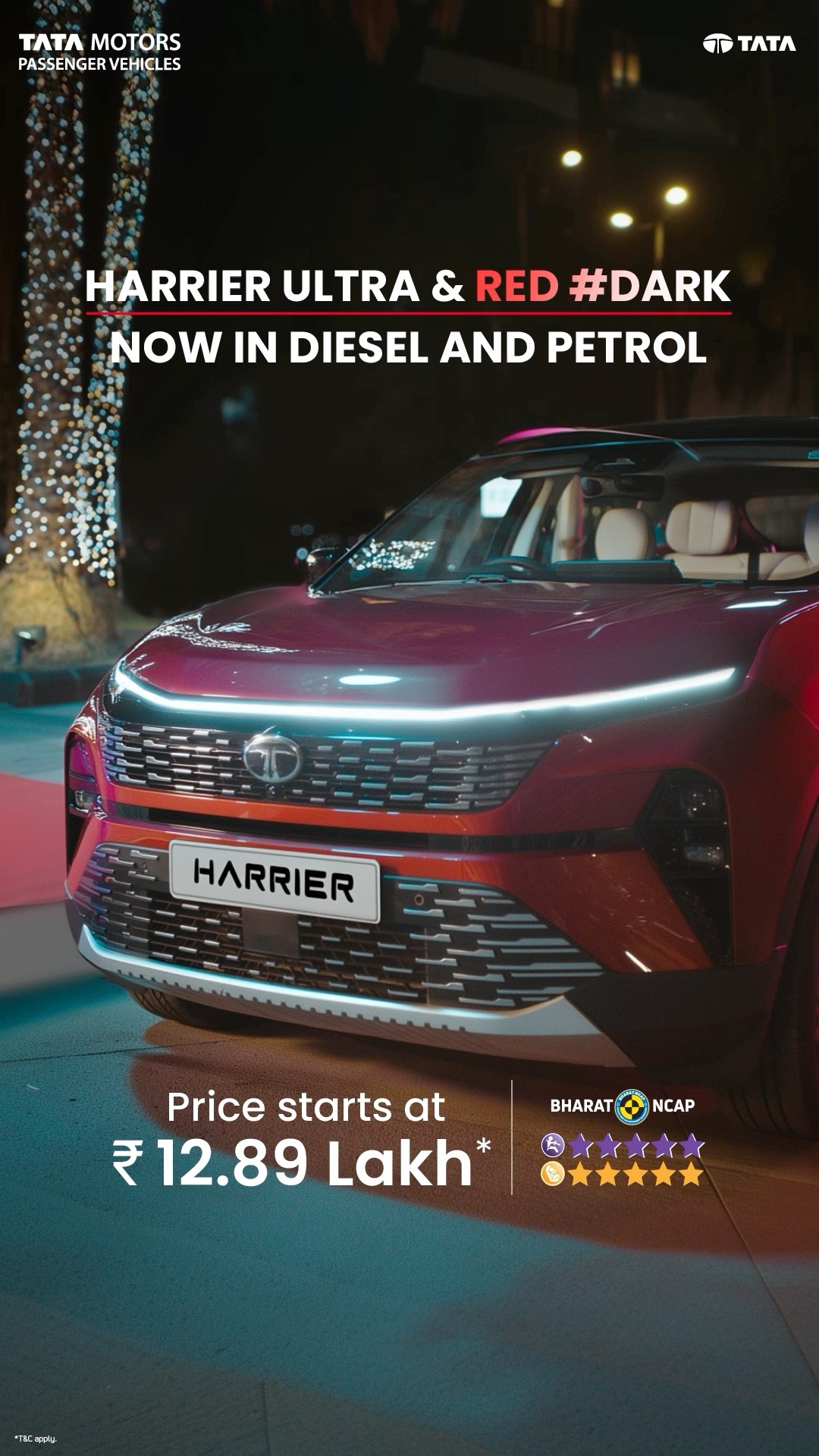 Unmissable presence. Unbelievable performance. Presenting Harrier ULTRA Red DARK in Diesel