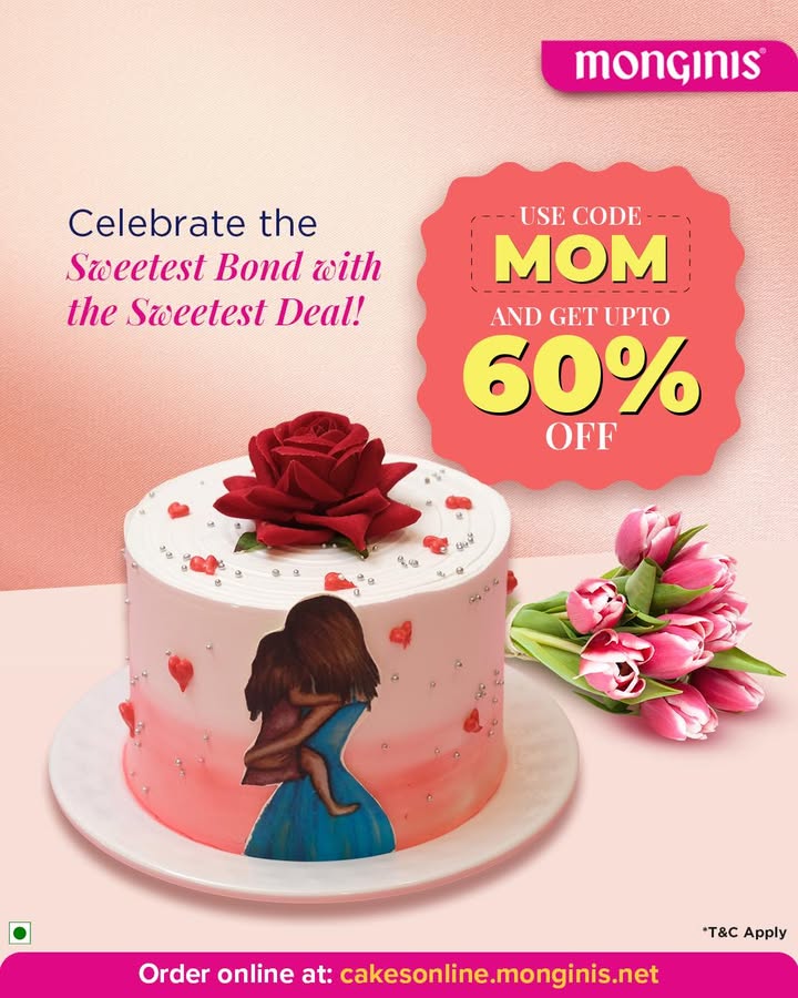 This Mothers Day, show your Mom some love the Monginis way Enjoy 60 OFF on your online order Because nothing says I love you like a delicious treat Use code MOM on cakesonline.monginis This Mothers Day, show your Mom some love the Monginis way Enjoy 60 OFF on your online order Because nothing say...