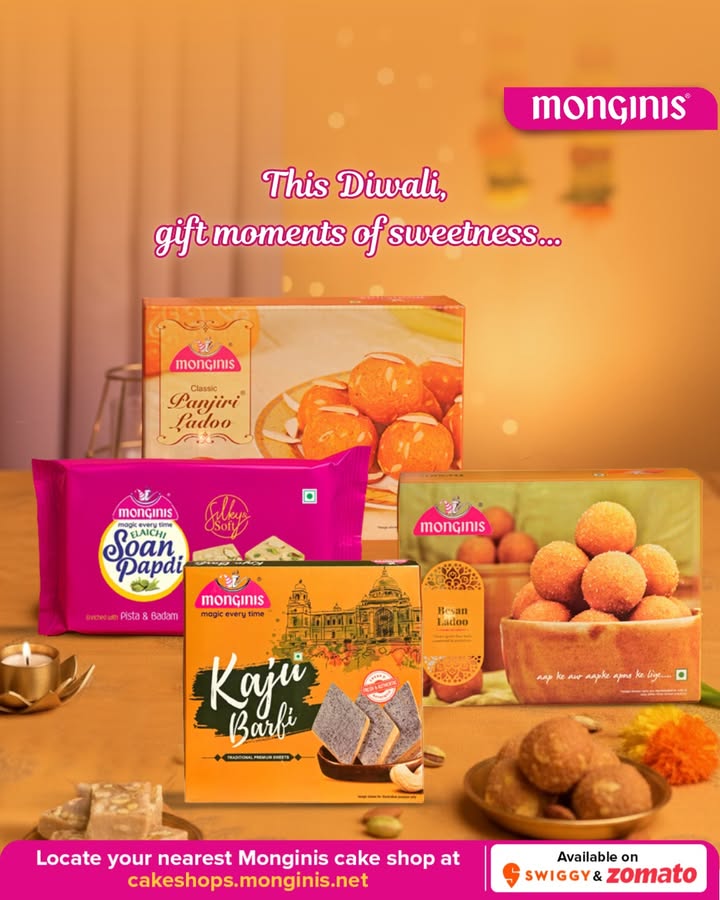 This Diwali, its not just sweets, its moments of love, laughter, and togetherness. Gift the joy of Besan Ladoo, Panjiri Ladoo, Kaju Barfi Soan Papdi and make every moment memorable. Shop now spread happiness cakeshop.monginis This Diwali, its not just sweets, its moments of love, laughter, and togetherness