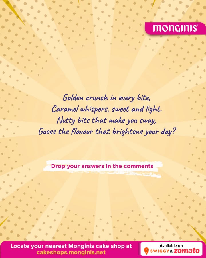 Time to put your cake knowledge to the test Read the riddle carefully and guess the flavour Drop your answers below and tag a friend to challenge them too Monginis CakePuzzle GuessTheFlavour CakeRiddle cakeshopmonginis Mong... Time to put your cake knowledge to the test Read the riddle carefully and guess the flavour Drop your answ...
