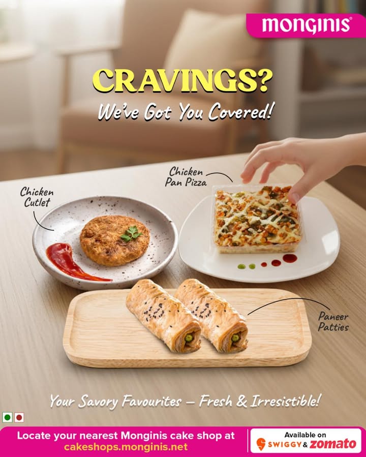 Not just sweet weve got the perfect savory bites too From crispy Paneer Patties to juicy Chicken Cutlets and cheesy Chicken Pan Pizza, weve got all your snack cravings sorted Whether its tea time or anytime its always Mongini... Not just sweet weve got the perfect savory bites too From crispy Paneer Patties to juicy Chicken Cutlets ...