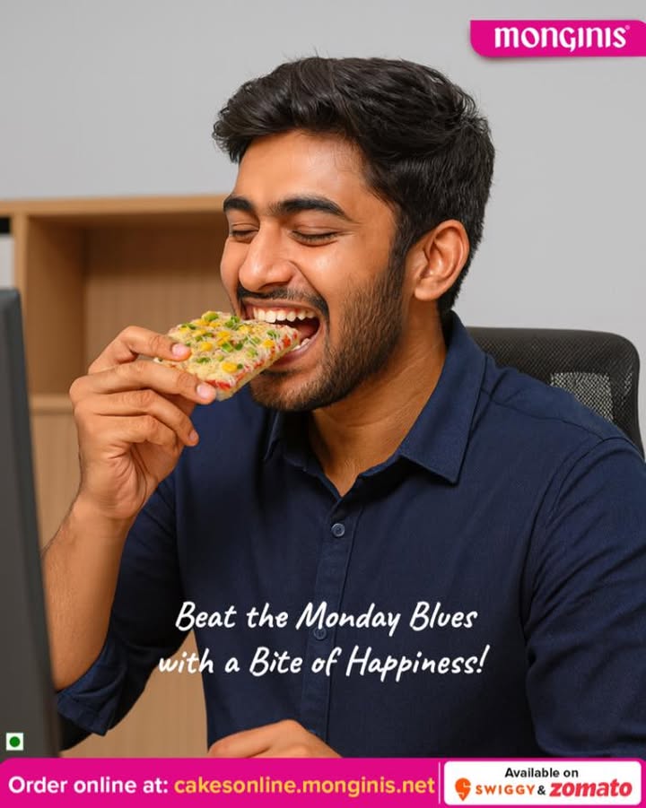 Mondays feel better when theres Monginis on your desk From flaky puffs to luscious pastries lets turn the blues i...