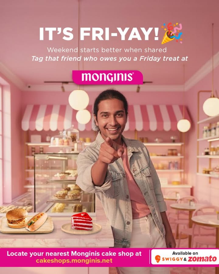 Its FRI YAY Time to switch off work mode and switch on cake, snacks smiles Visit your nearest Monginis...