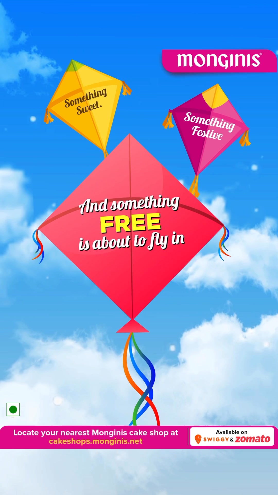 This Makar Sankranti, let your celebrations rise higher and sweeter Buy a cake from Monginis and get a FREE kite...