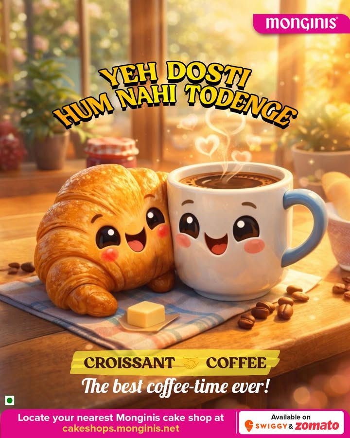 Kuch jodiyan kabhi fail nahi hoti like croissant coffee Ek flaky, ek strong together they make every tea tim...