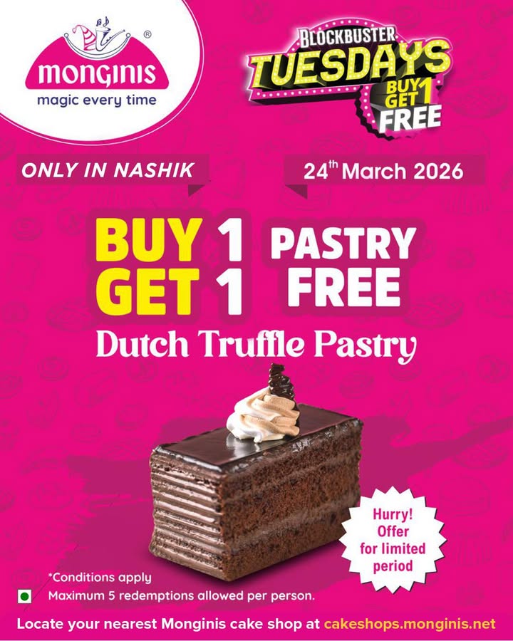 Sweet deal alert, Nashik This Tuesday just got more delicious with our Blockbuster Offer Indulge in the rich, chocolaty...