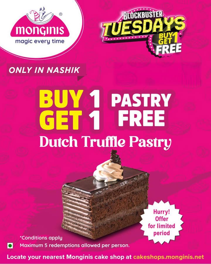 Sweet deal alert, Nashik This Tuesday just got more delicious with our Blockbuster Offer Indulge in the rich, chocolaty...
