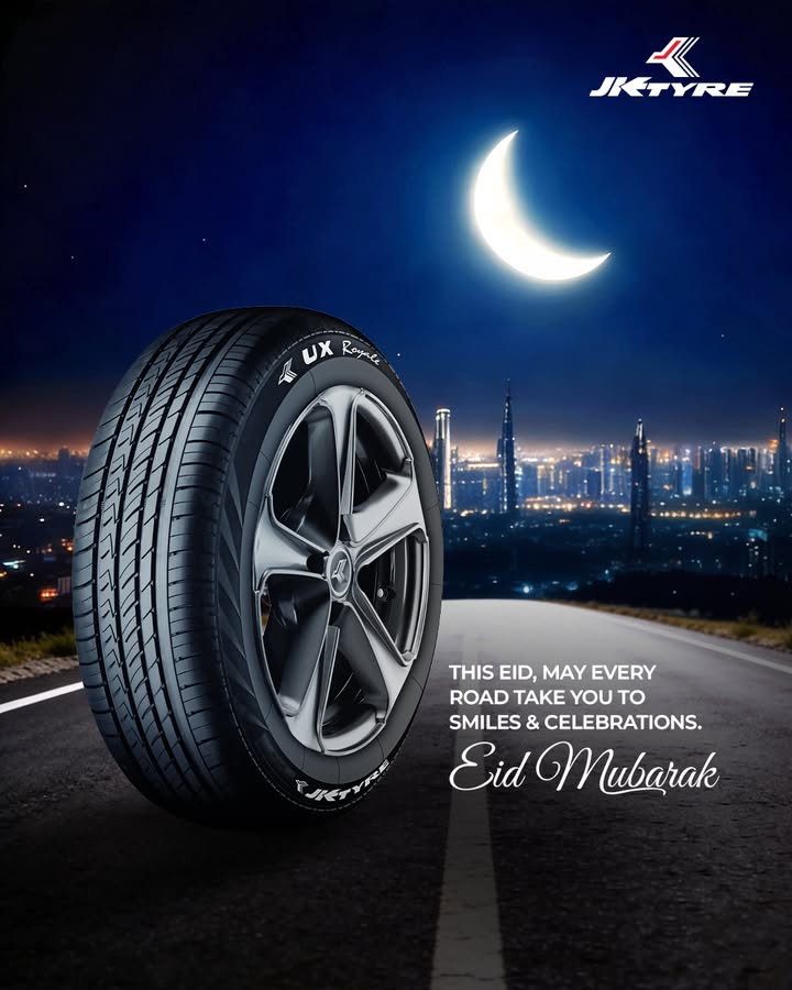 This Eid, let every turn bring new memories, warm reunions, and joyful destinations. JK Tyre wishes you a Happy Eid