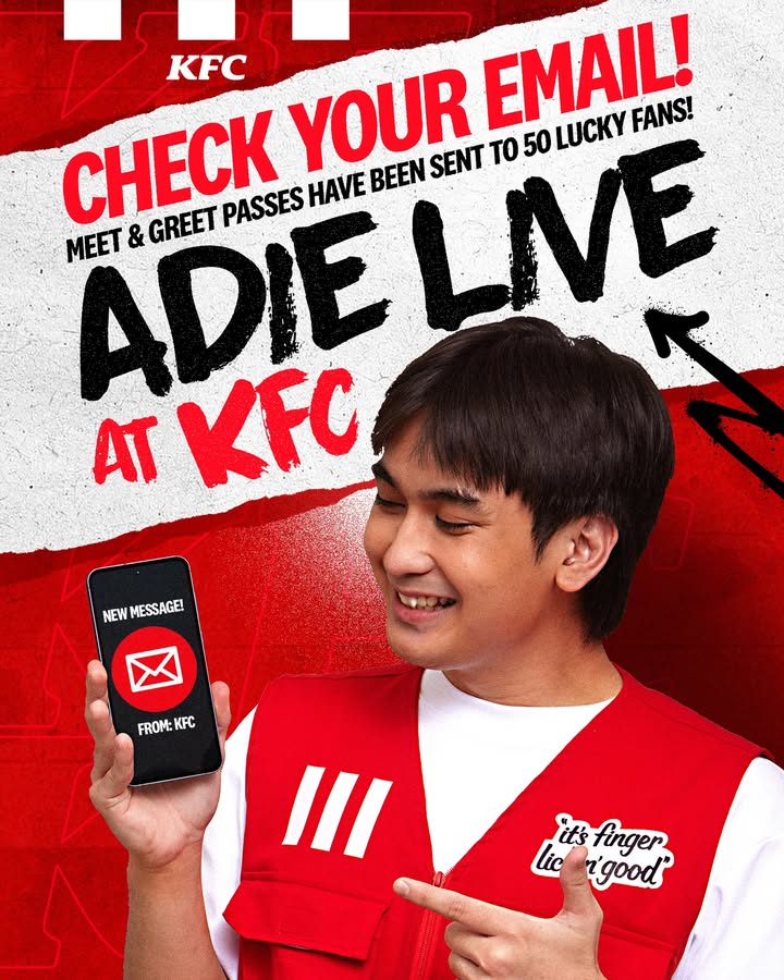 50 lucky fans just got their FREE admission to Adie Live at KFC Are you one of them Check your email now K...