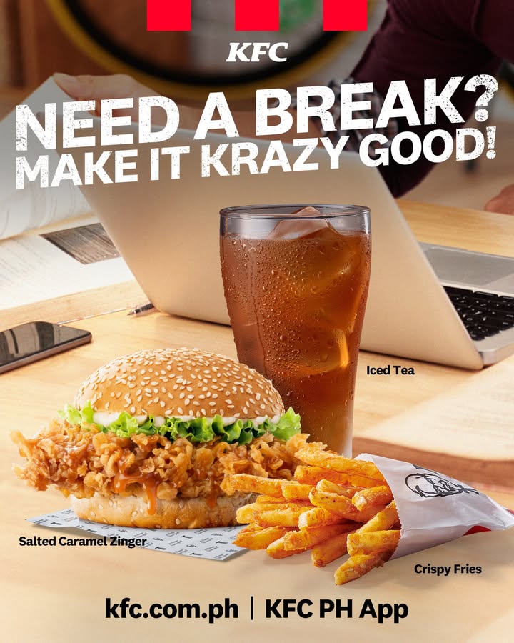 Turn that quick break into a crazy good one Order your KFC Salted Caramel Zinger combo via KFC App now. 