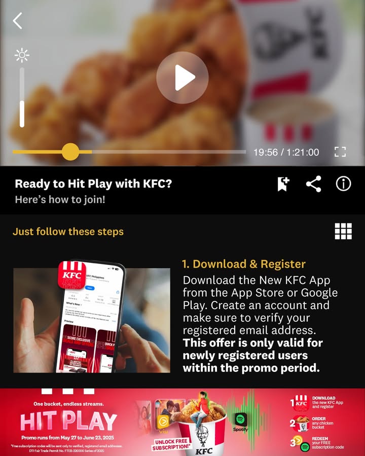 3 steps. 1 Bucket. Endless streams. Order now via the NEW KFC app and join now For more details, tap here https bit