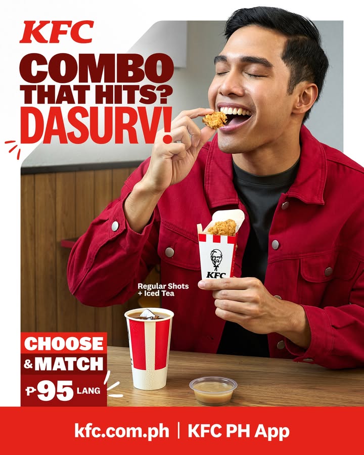 Theres a KFC Choose Match combo for whatever vibe youre going in for today. Dasurv mo to, starting at P95 lang 