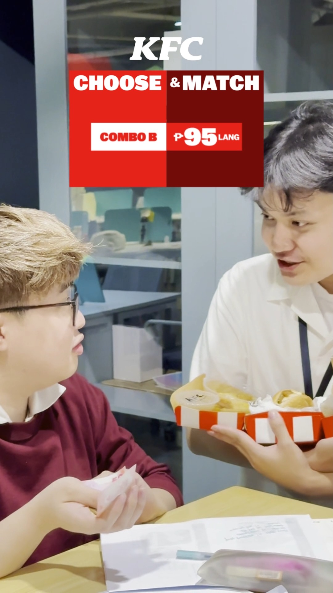 Kahit ubos na ang baon, you always have a choice with KFC Choose Match combos available for 95 pesos lang Grab them on ...
