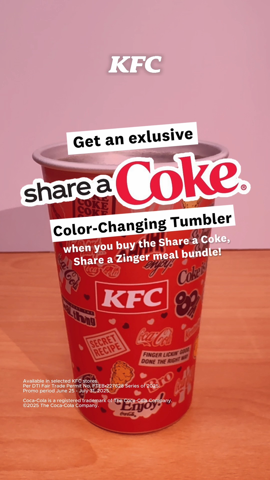 Score a FREE Color Changing Tumbler Get it when you grab the Share A Coke, Share A Zinger Meal thats 2 Zinger sandwiche...