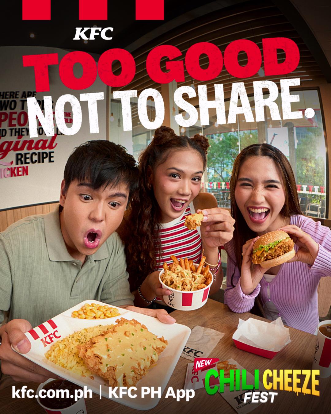 Dont keep all this flavor to yourself. Spice up and cheeze up your barkadas food trip with the NEW KFC Chili Cheeze Fest 