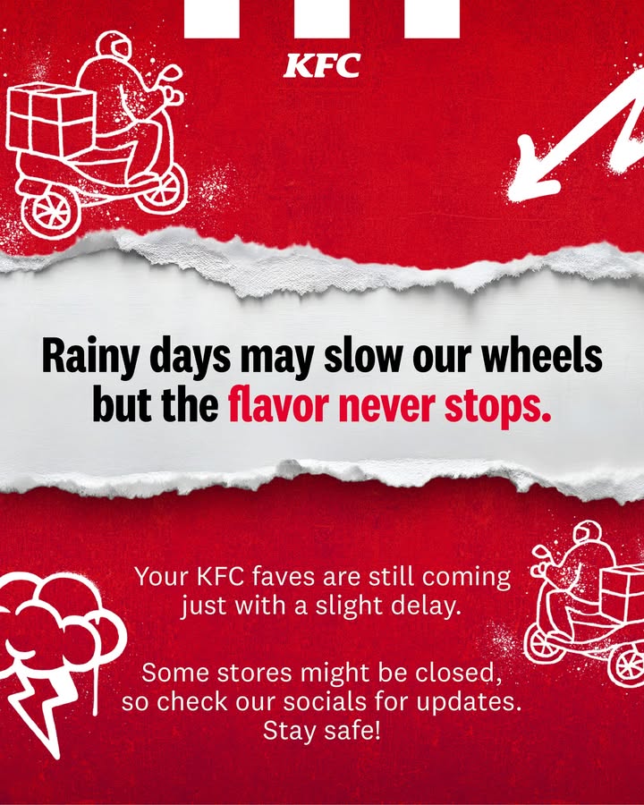 Your KFC delivery might take a little longer as we put our riders safety first. Thanks for your understanding 