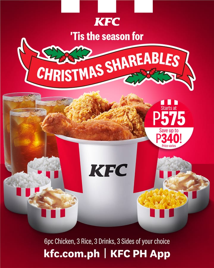 Looking to feast even after your Christmas shopping Order a KFC bucket combo with unmatched sides starting at only P575.