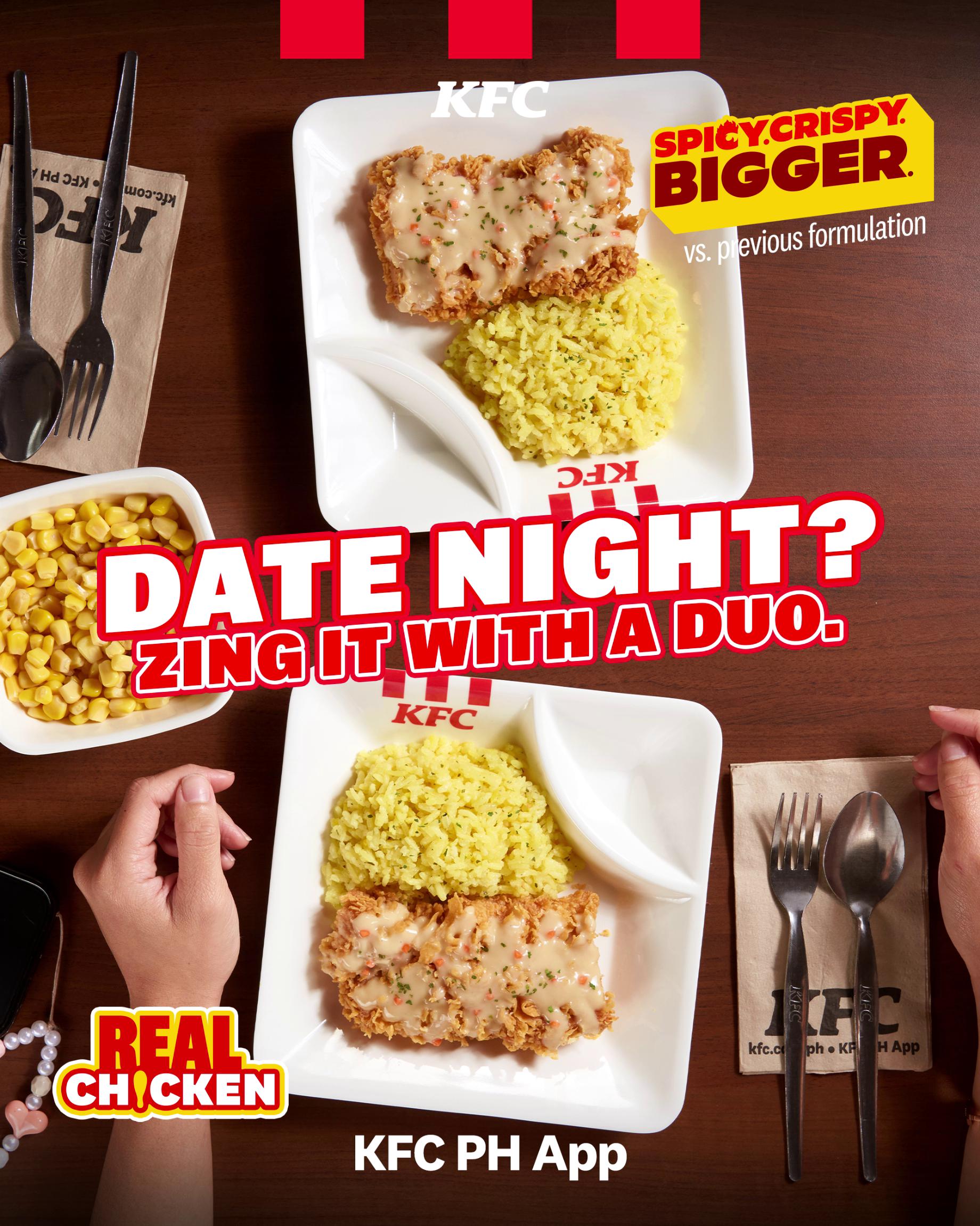 No tea, just real chicken goodness made bigger, thicker, and meatier Zing up your date night with the KFC Zinger Steak Duo