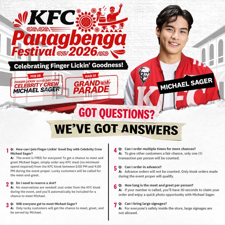 Want a chance to meet Michael Sager LIVE at KFC Make sure youve got the details read below KFCxPanagbeng...