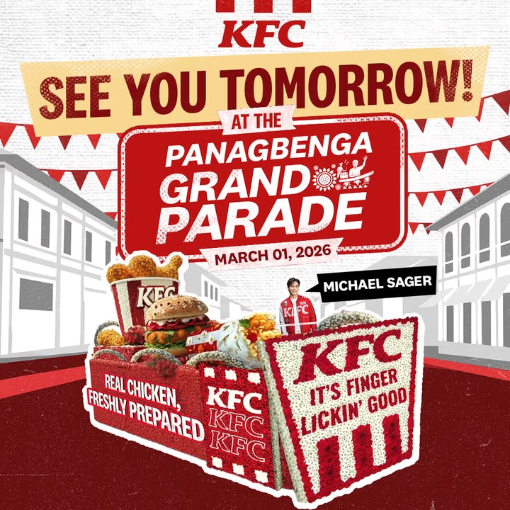  The fun never stops at Panagbenga2026 Catch us tomorrow at the Grand Parade and meet Michael Sager the KFC Float...