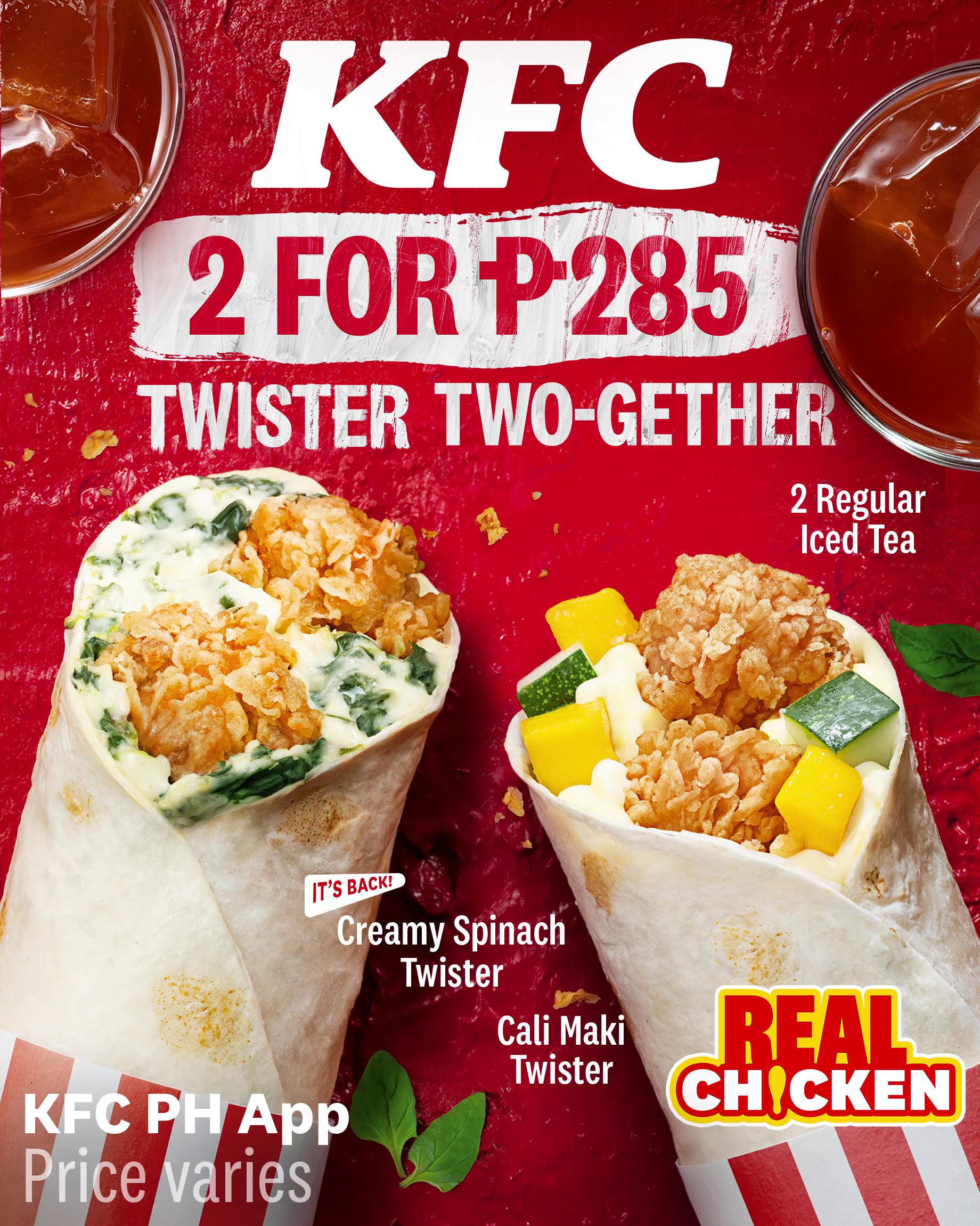 Creamy Spinach meets Cali Maki. Twister two gether and get both for just P285 Price varies.