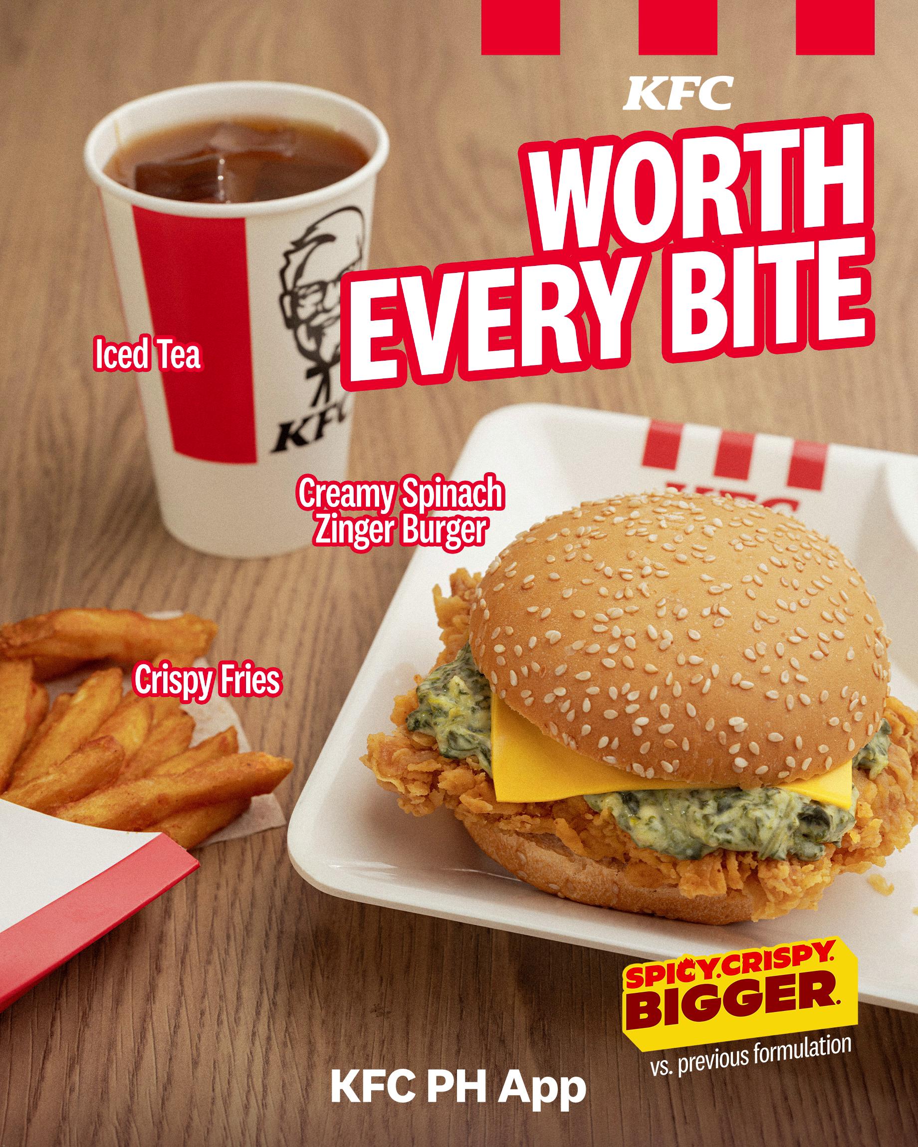 Share it with your bestie Twister on one side, Zinger on the other. Try the KFC Creamy Spinach Fest now.