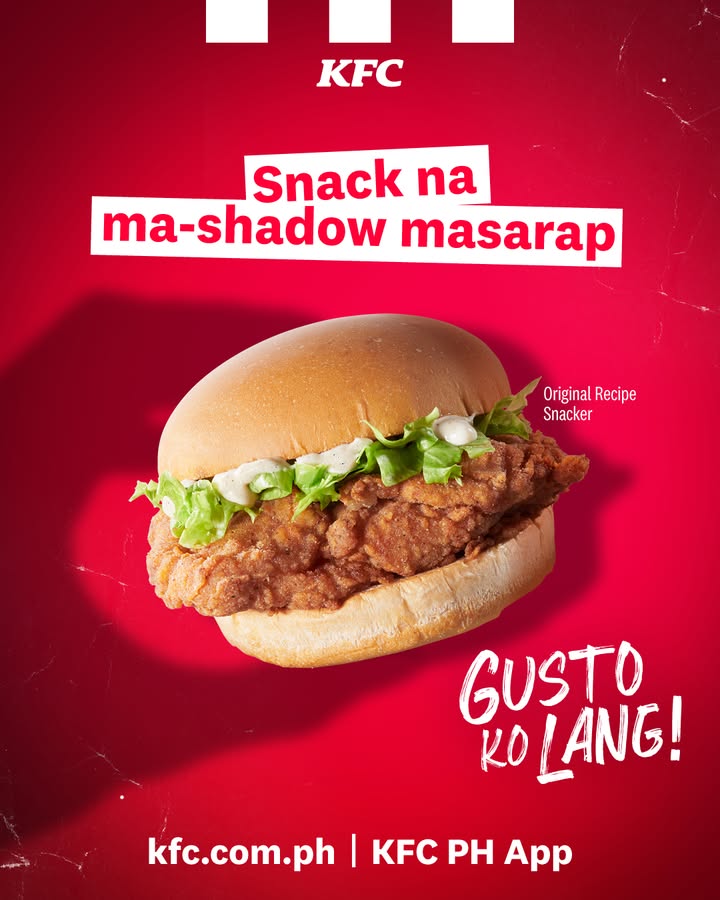 Kahit anino mo, KFC na rin ang kraving Order your favorite Original Recipe Snacker today.