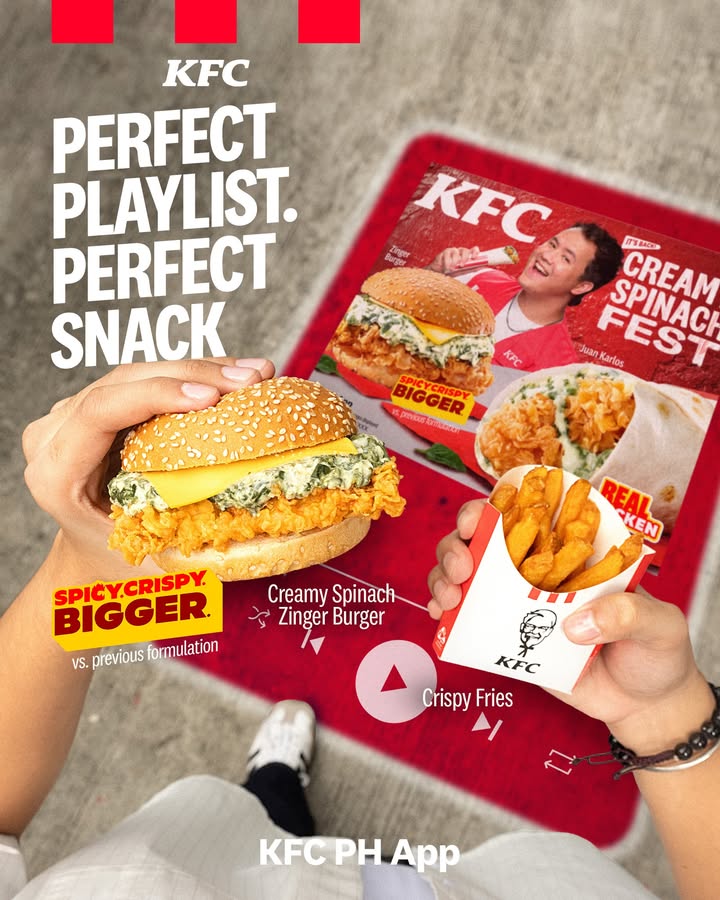 Flavors and feels The KFC Creamy Spinach Twister Zinger Burger gotchu Order now.