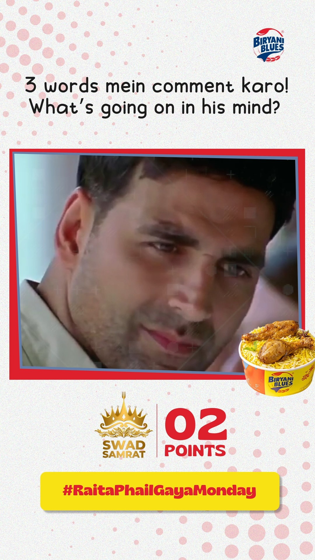 3 words mein guess karo uske dimaag mein kya chal raha hai Funniest Swad Samrat points BiryaniBlues biryani ...