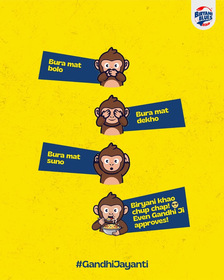Gandhi ji ke 4th bandar ka kehna hai Biryani bina mat raho and we must comply GandhiJayanti BiryaniLove BiryaniLovers ...