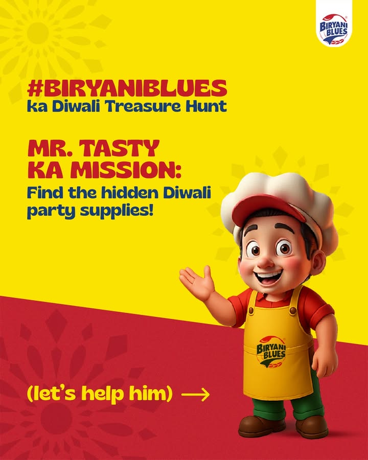 Swipe karo, clues follow karo aur party ke good collect karke comment karo Reward 1 full, garam a garam Biryani