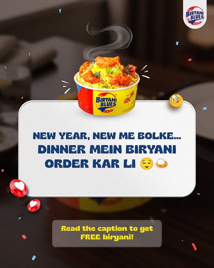 Saal shuru karo to aise Tell us your favourite biryani in the comments aur jeeto FREE biryani Biryani Blues, Biryan...