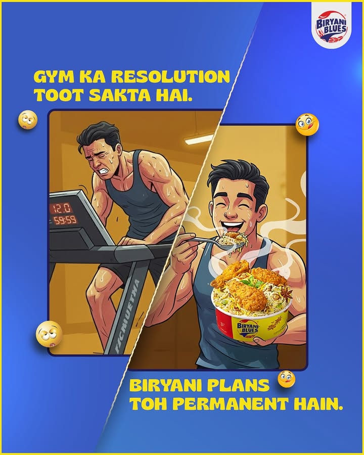 Gym ka pain temporary. Biryani ka pyaar permanent. . . 