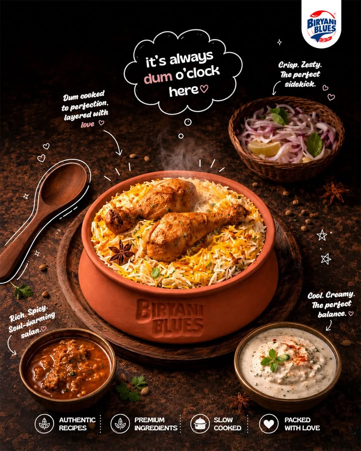 Its always dum oclock here. With spicy salan, cool raita and comfort in every bite