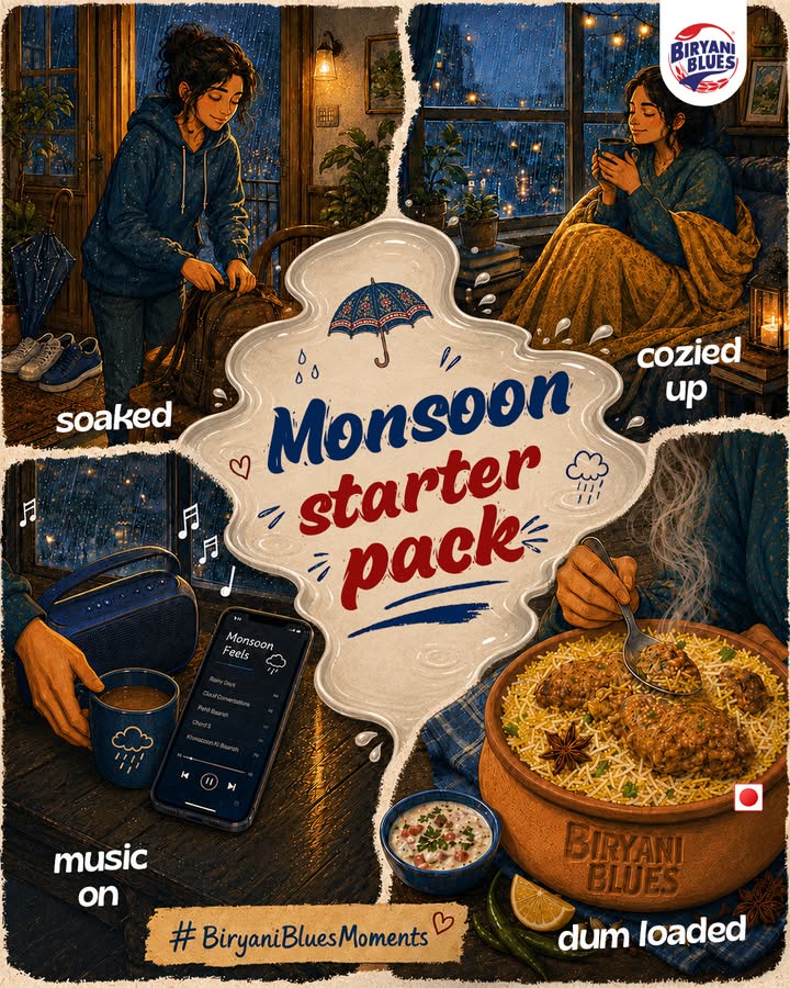 Forecast 100 chances of staying in and ordering garma garam biryani. Welcome to your Monsoon starter pack