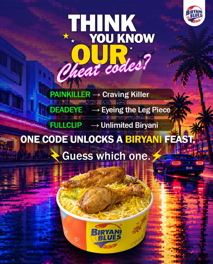 Game on, biryani lovers. This National Video Games Day, were giving GTAs iconic cheat codes a Biryani Blues twist