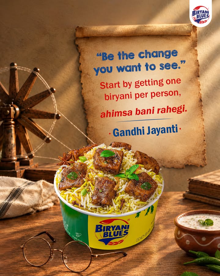 Peace, unity aur one biryani per person. Baaki sab apne aap sort ho jayega. Happy Gandhi Jayanti . . 