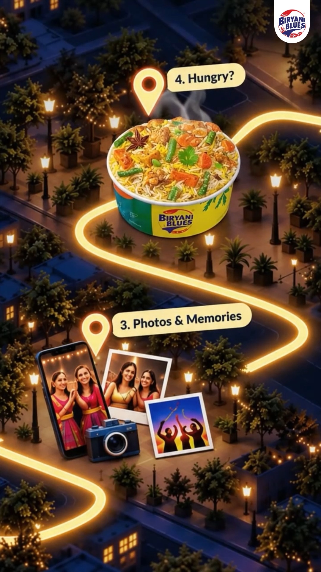 Your Garba night has a route. And when the hunger hits, make sure Biryani Blues is on it
