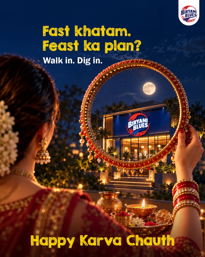 Ek nazar upar, ek nazar seedhe saamne khaane ki taraf. Priorities sorted hai. Happy Karva Chauth . . 