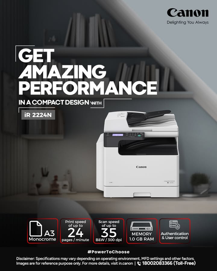 The imageRUNNER 2224N multifunctional printer is designed for efficiency and reliability, delivering high speed printing, sc...